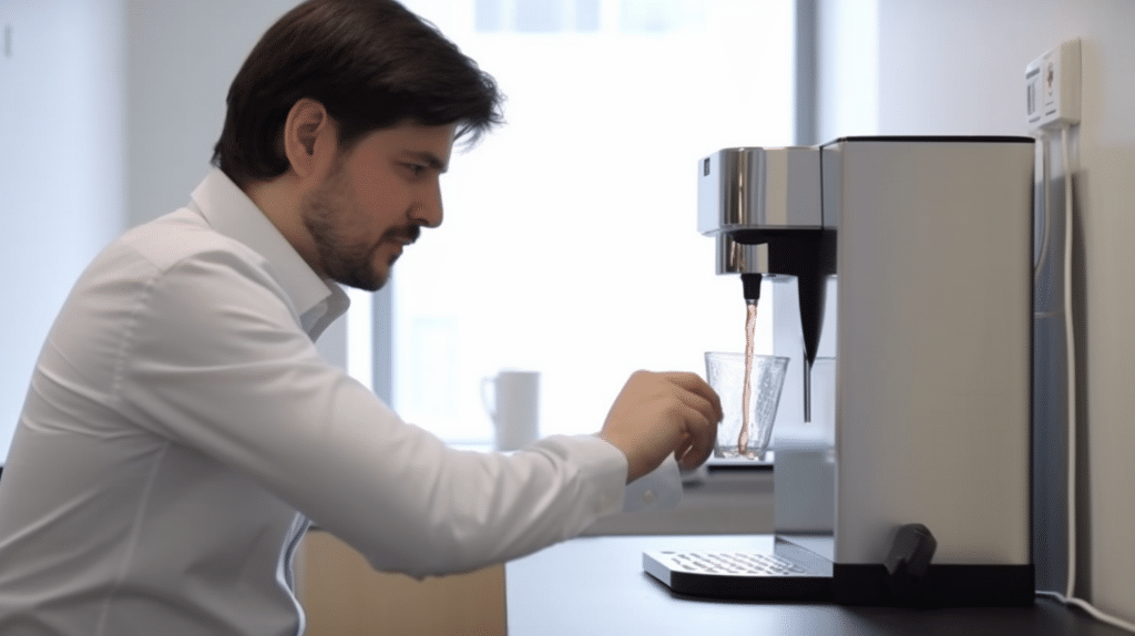 man testing a hot water dispenser