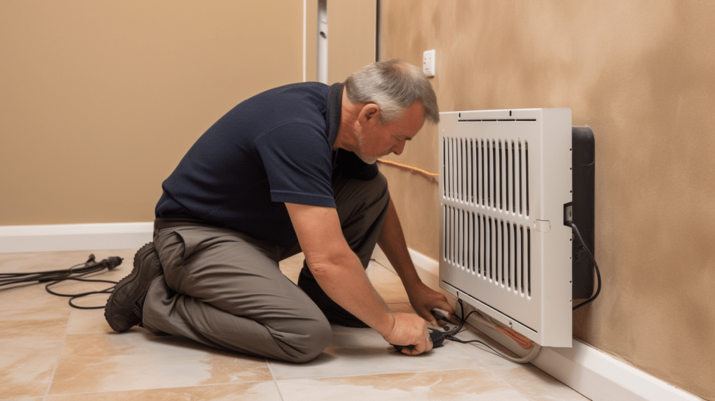 a man testing an electric wall heater