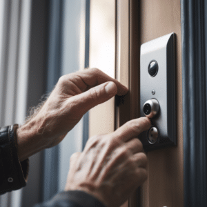 An old man testing a wireless doorbell
