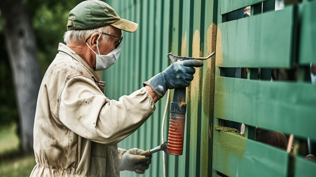 a man testing out a fence sprayer